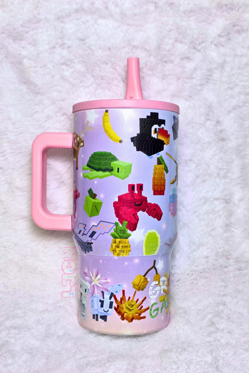GARDEN GAME FLIP STRAW TUMBLER WITH SIDE HANDLE