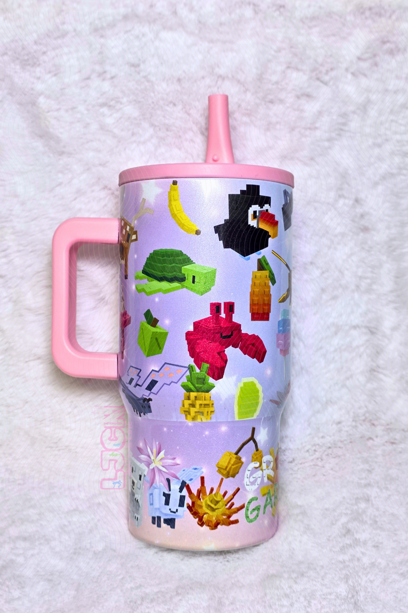 GARDEN GAME FLIP STRAW TUMBLER WITH SIDE HANDLE