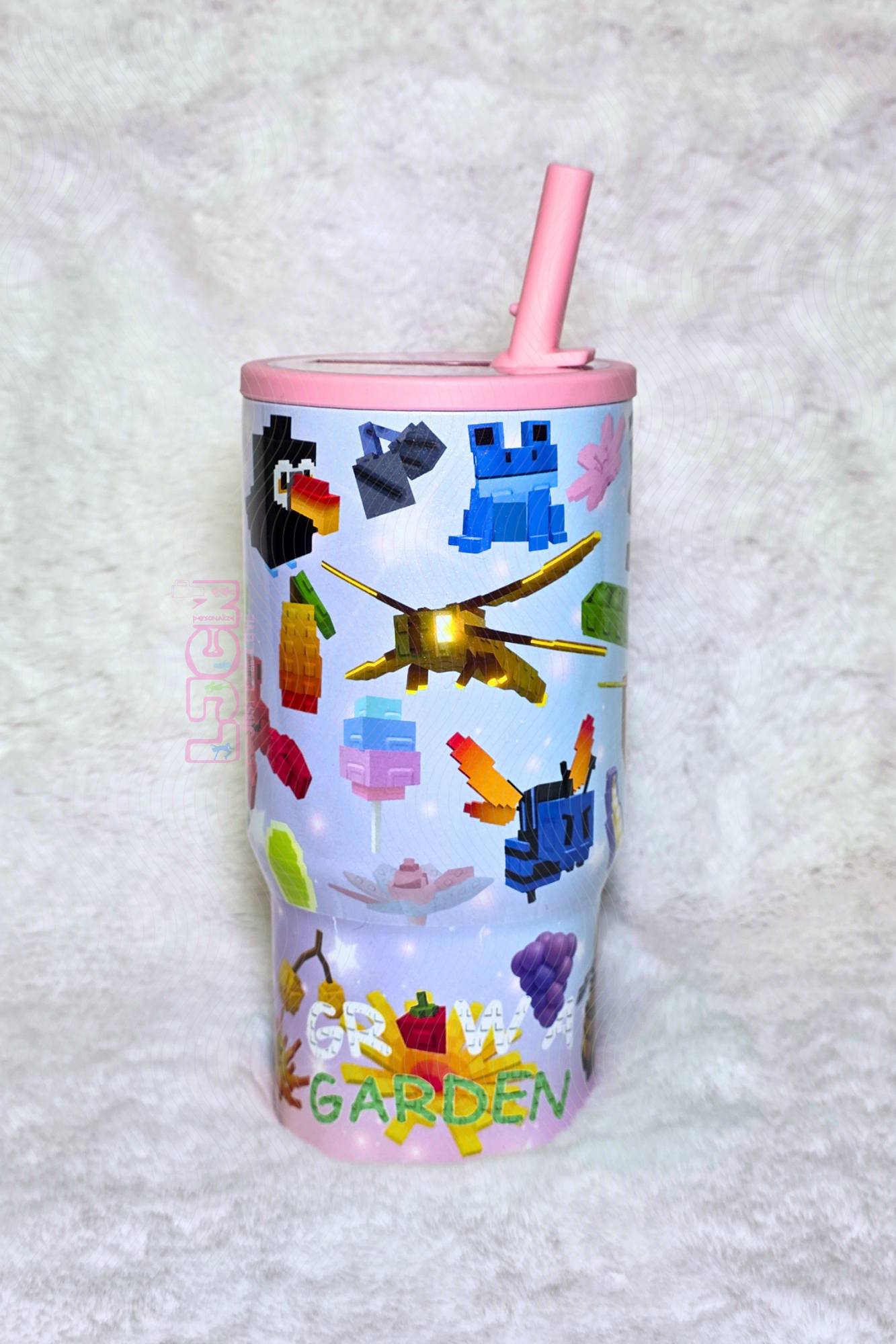 GARDEN GAME FLIP STRAW TUMBLER WITH SIDE HANDLE