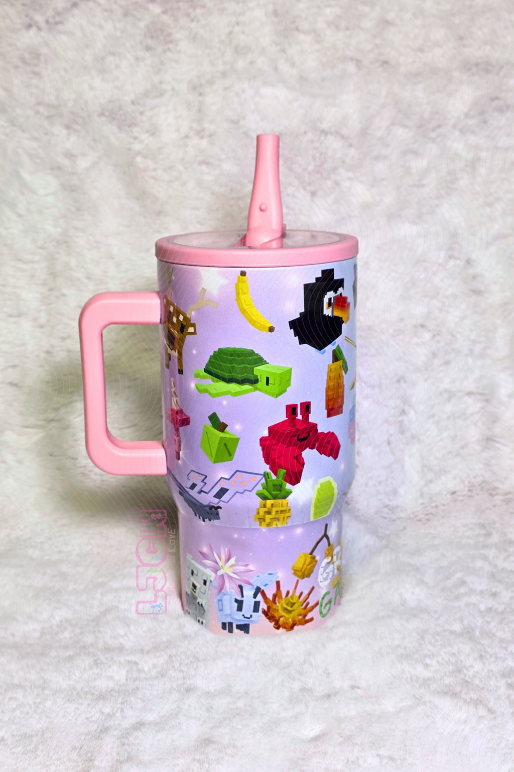 GARDEN GAME FLIP STRAW TUMBLER WITH SIDE HANDLE