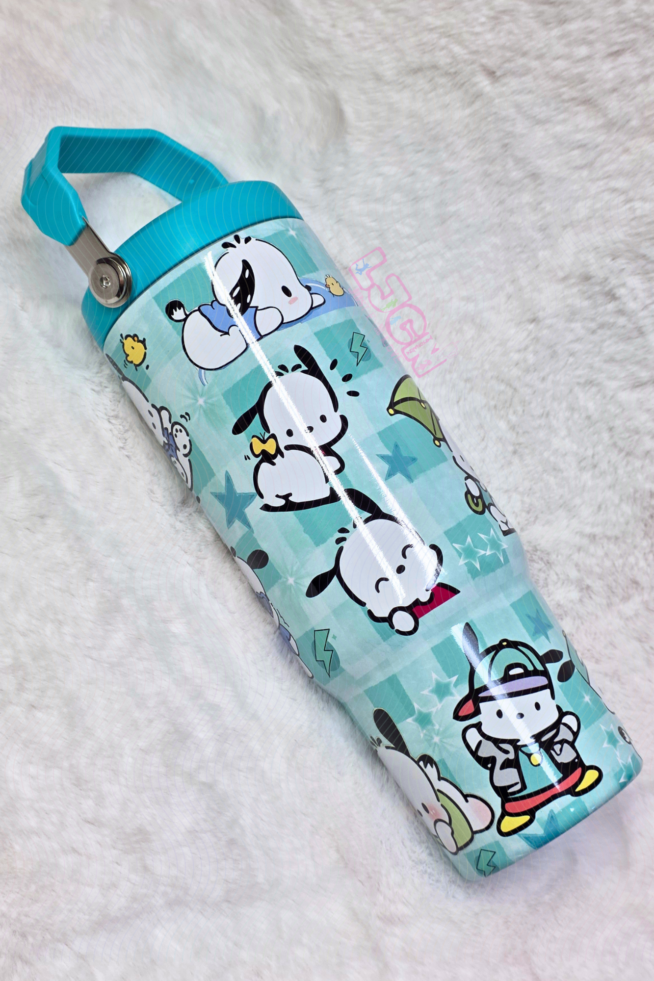 CHECKERED POCH CUTE DOG FLIP STRAW WATER BOTTLE
