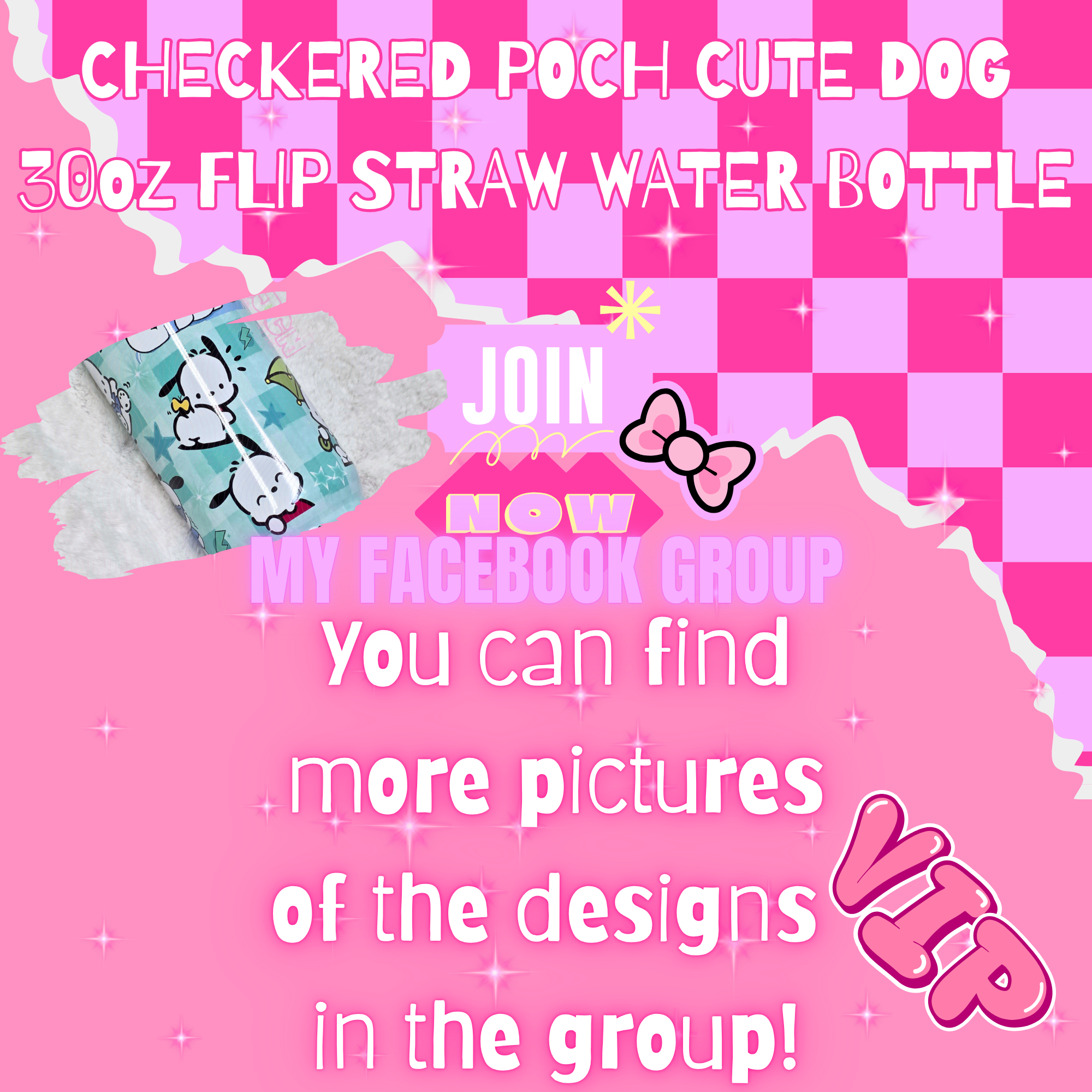 CHECKERED POCH CUTE DOG FLIP STRAW WATER BOTTLE