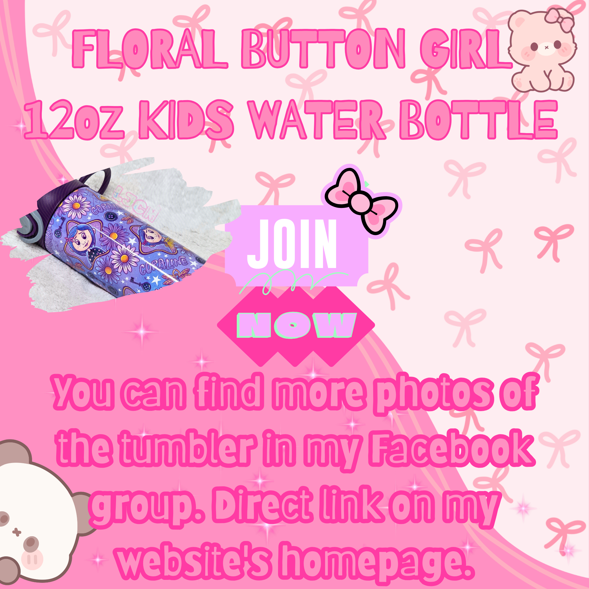 FLORAL BUTTON GIRL KIDS WATER BOTTLE